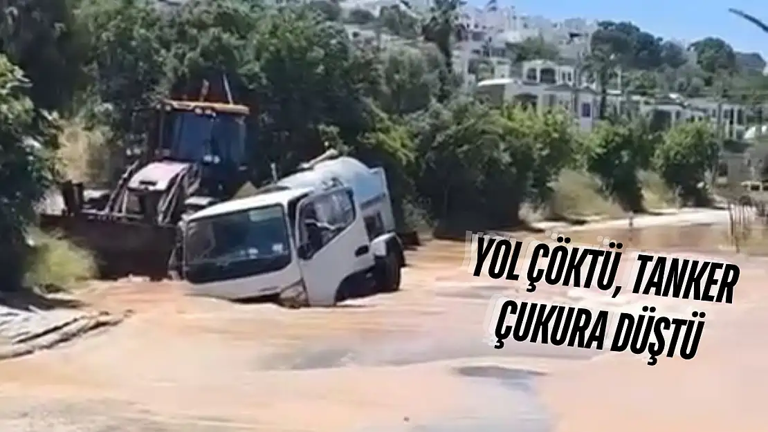 Asfalt yarıldı, tanker çukura düştü