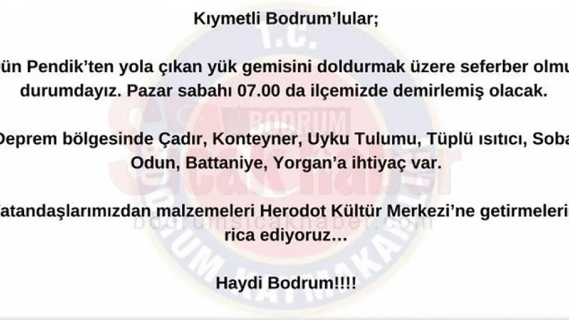 BODRUM İÇİN ÖNEMLİ DUYURU......