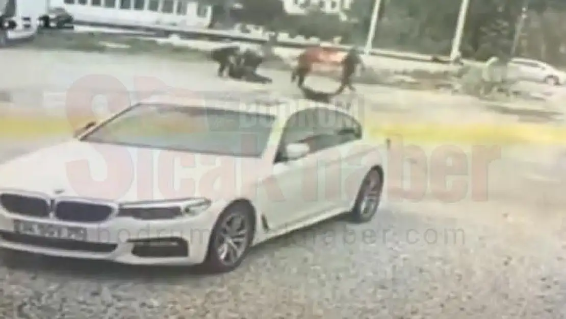 Bodrum'da bir kişinin darbedildiği kavga anı güvenlik kamerasında...