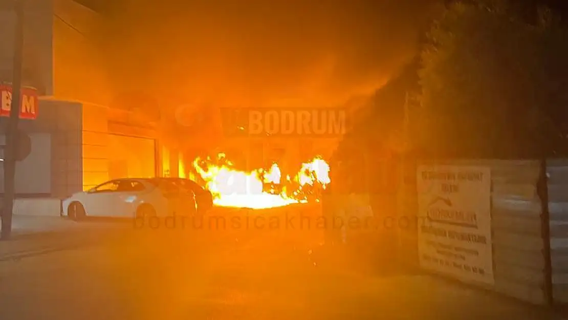 Bodrum'da Park Halindeki Araçlar Alev Alev Yandı