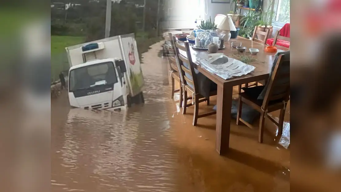 Sağanak yağmur zor anlar yaşattı kamyonet mahsur ev su altında