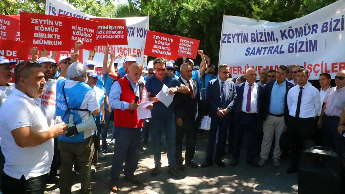 TES-İŞ ve Muğla Milaslı muhtarlardan maden yasasındaki düzenlemelerle ilgili TBMM önünde destek