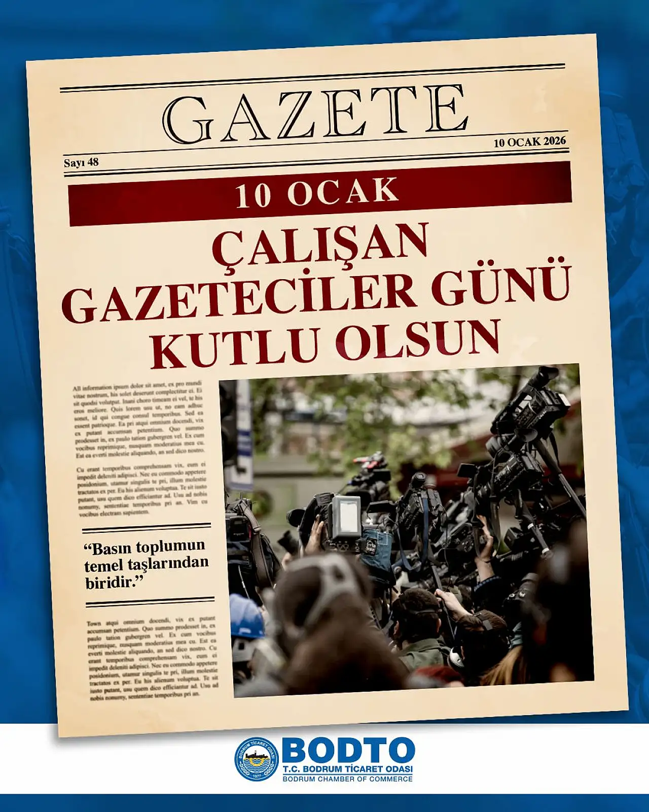 BODTO Başkanı Mahmut Serdar Kocadon'dan 10 Ocak Çalışan Gazeteciler Günü mesajı