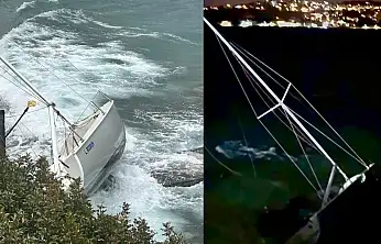 Bodrum'da fırtına etkili oldu yelkenli tekne karaya oturdu