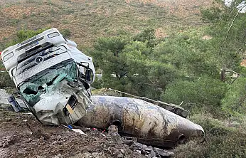 Virajı alamayan tır devrildi 1 yaralı