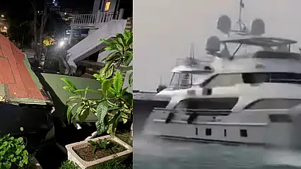 Bodrum'da şiddetli fırtına çatı uçtu tekneler karaya vurdu