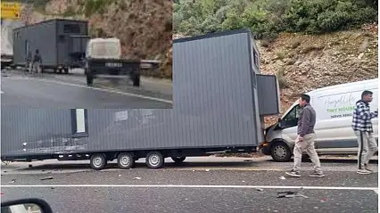 Jeep, Tiny House taşıyan araca çarptı