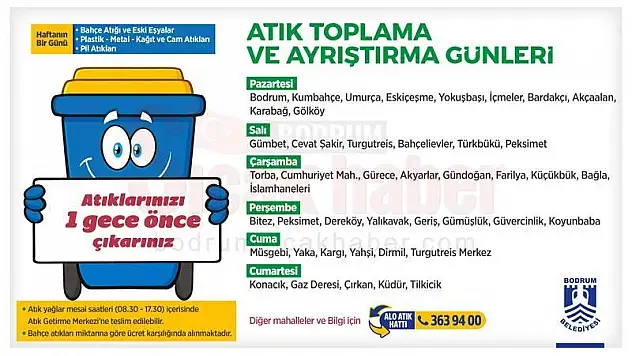 Bodrum Belediyesi Atık Alım Günleri