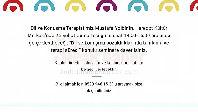 Bodrum Engelliler Sağlık Vakfı 'Dil ve Konuşma Terapi Süreci' Konulu Seminer Düzenliyor