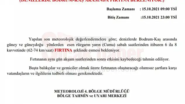 Bodrum-Kaş arasındaki denizlerde yarın fırtına bekleniyor