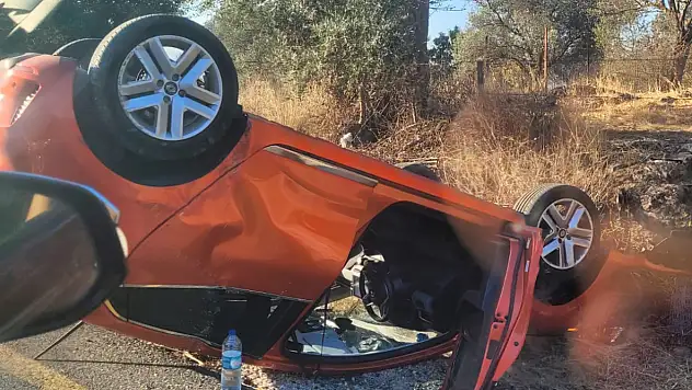 Dereköy Kavşağında Kontrolden Çıkan Araç Takla Attı