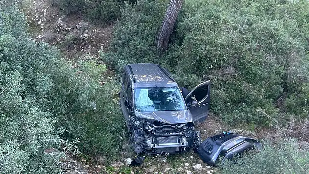 Direksiyon hâkimiyetini kaybeden sürücü ormanlık alana uçtu