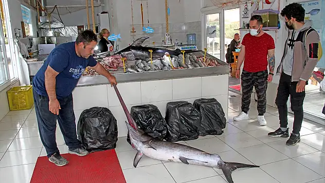 Fethiye açıklarında 80 ve 100 kilogramlık 2 kılıçbalığı oltayla yakalandı