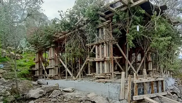Kaçak İnşaatı Ağaç Dallarıyla Gizlemeye Çalıştılar