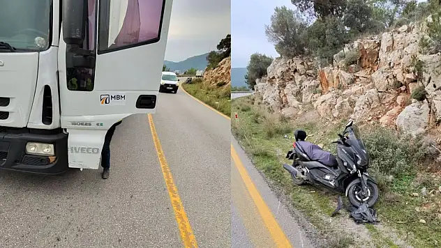 Kamyon ile motosiklet kafa kafaya çarpıştı
