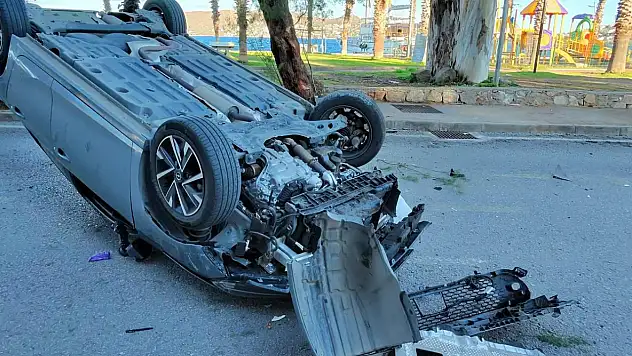 Kontrolden çıkan araç takla attı