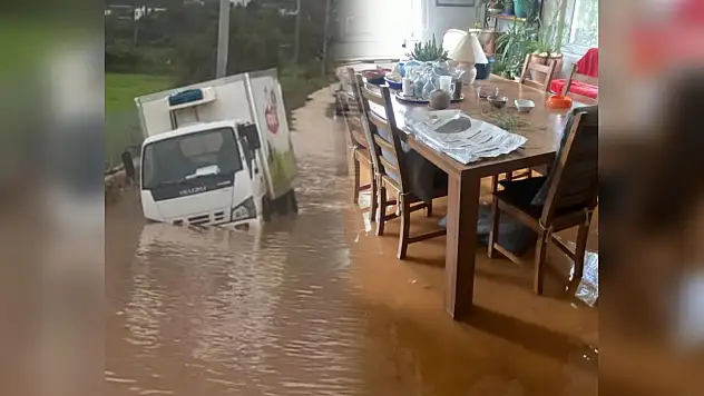 Sağanak yağmur zor anlar yaşattı kamyonet mahsur ev su altında