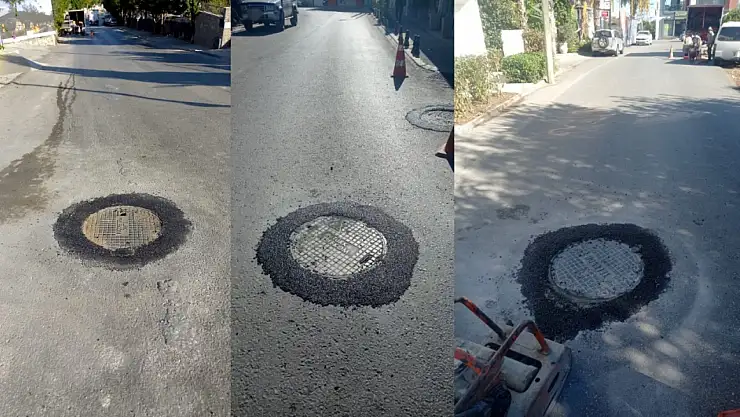 belediye ekipkerinden yollardaki bacalarda yükseltme çalışmaları