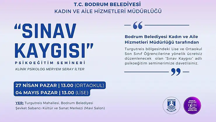Bodrum Belediyesi'nden Öğrencilere 'Sınav Kaygısı'na Yönelik Psikoeğitim Semineri