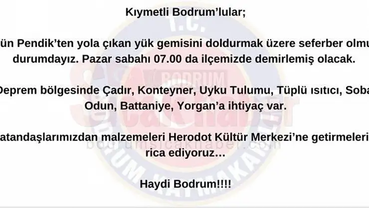 BODRUM İÇİN ÖNEMLİ DUYURU......