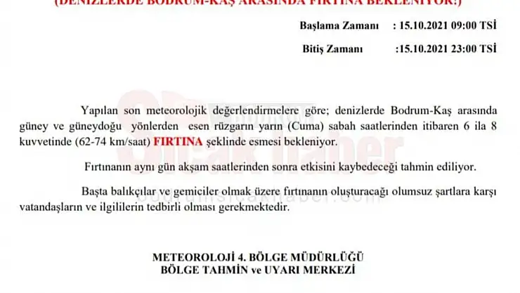 Bodrum-Kaş arasındaki denizlerde yarın fırtına bekleniyor