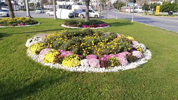 Bodrum Park Bahçeler Ekipleri Gümbet Kavşağını Çiçeklerle Donattı