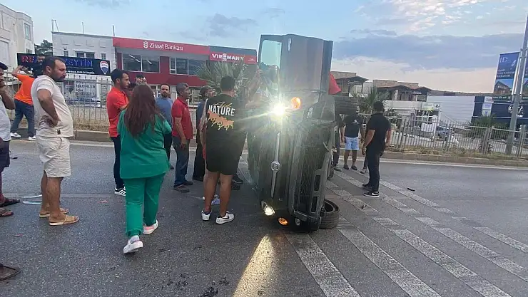 Çarpmanın Etkisi ile Yan Yatan Araçta 1 Kişi Yaralandı