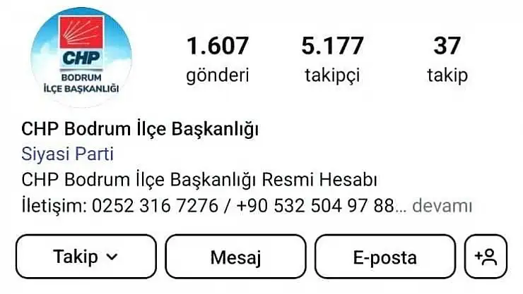 CHP Bodrum İlçe Örgütü'nün Sosyal Medya Hesabı Kapatıldı