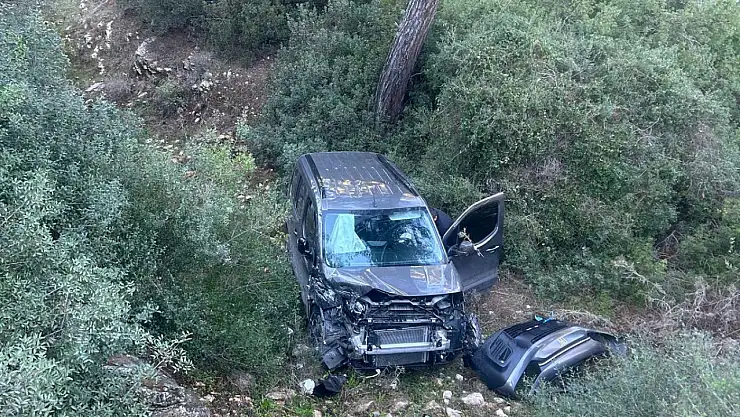 Direksiyon hâkimiyetini kaybeden sürücü ormanlık alana uçtu