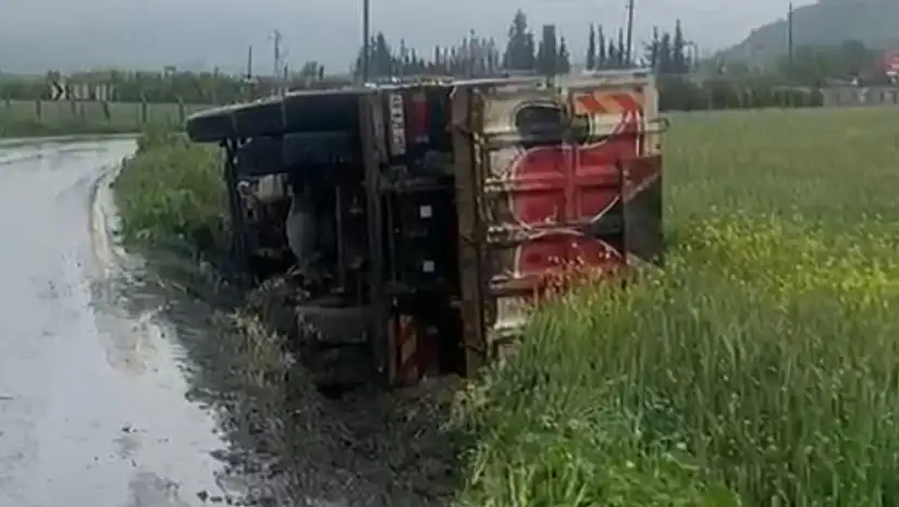 Milas'ta Dördüncü Tır Kazası: Kamyonet Tarlaya Yan Yattı