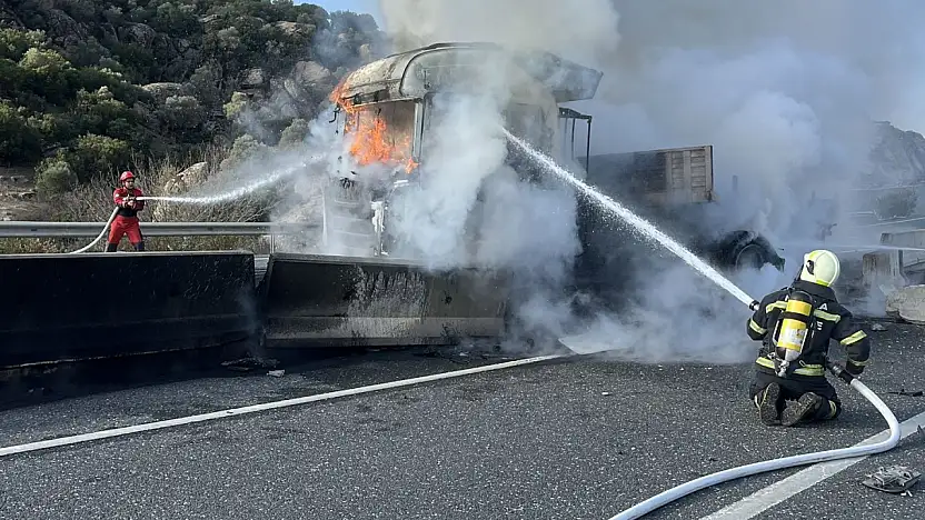 Kaza yapan tır alevlere teslim oldu