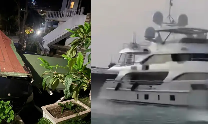 Bodrum'da şiddetli fırtına çatı uçtu tekneler karaya vurdu