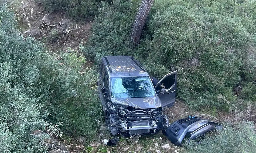 Direksiyon hâkimiyetini kaybeden sürücü ormanlık alana uçtu