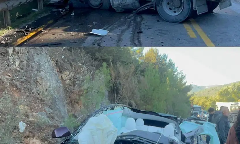 Hafriyat tırı otomobille çarpıştı 2 yaralı