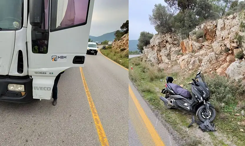 Kamyon ile motosiklet kafa kafaya çarpıştı