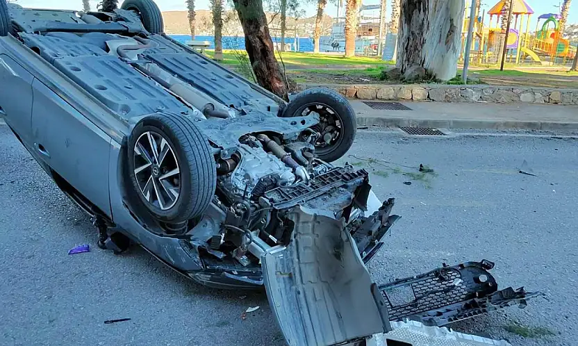 Kontrolden çıkan araç takla attı