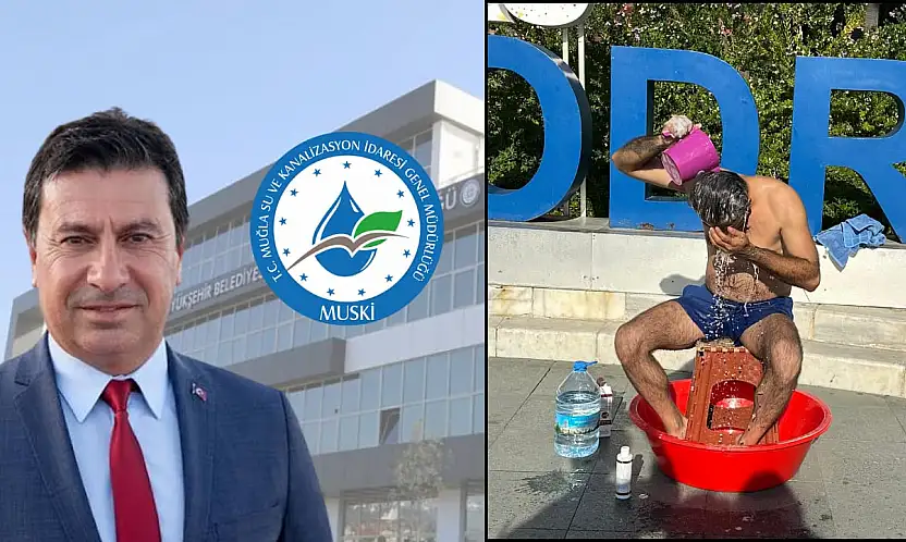 Vatandaş belediye önünde duş aldı, Aras jet hızıyla Bodrum'a geldi